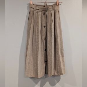 Vintage Wool Blend Skirt -tan, Stripes, Button, Modest